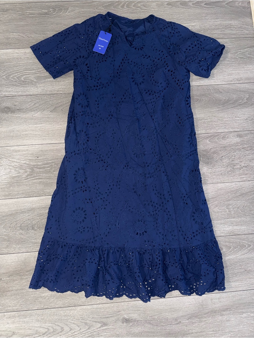 Navy Ruffle-Hem Dress with pockets